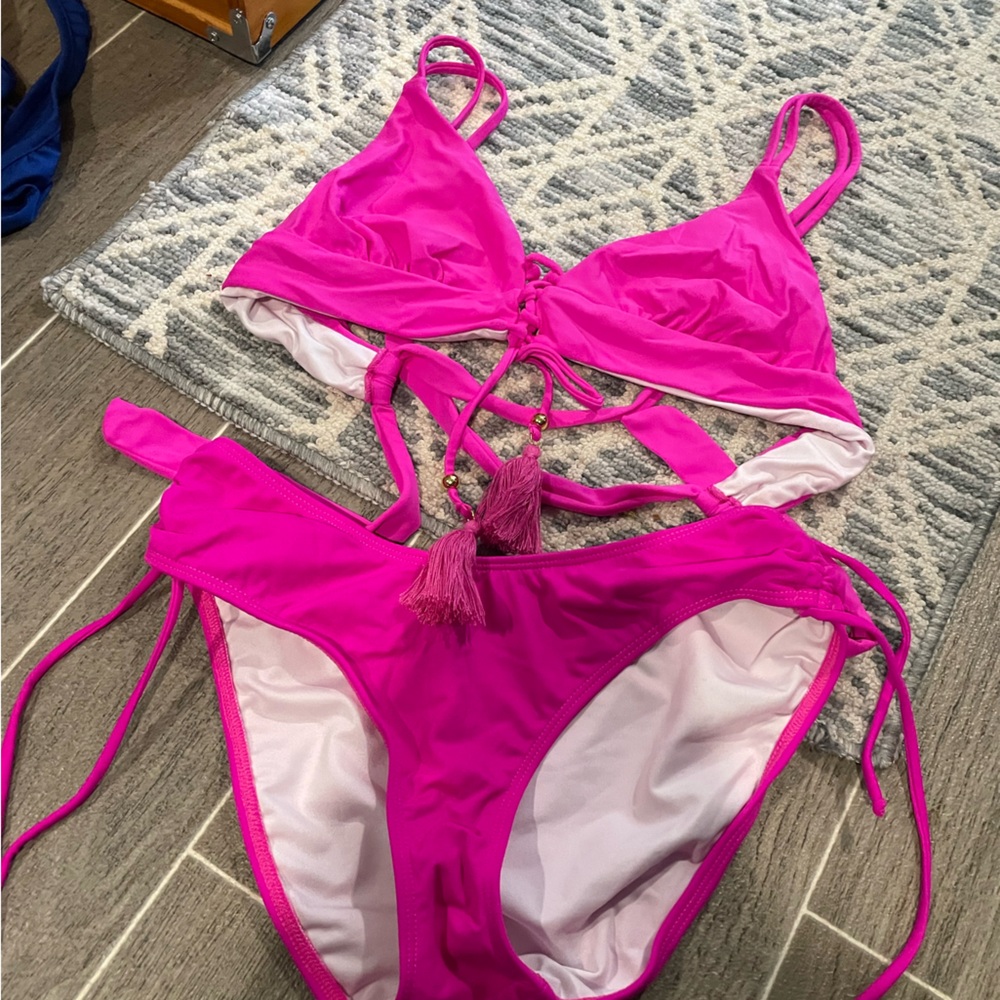 VENUS Pink Lace-Up Bikini Set